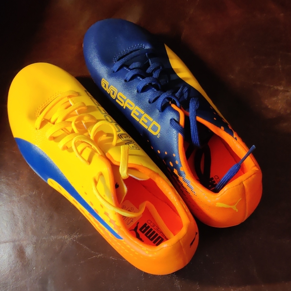 NEW Puma EvoSpeed 17 Ultra Sl-S AG Navy/Orange/ Yellow Men Soccer Cleats Size 8